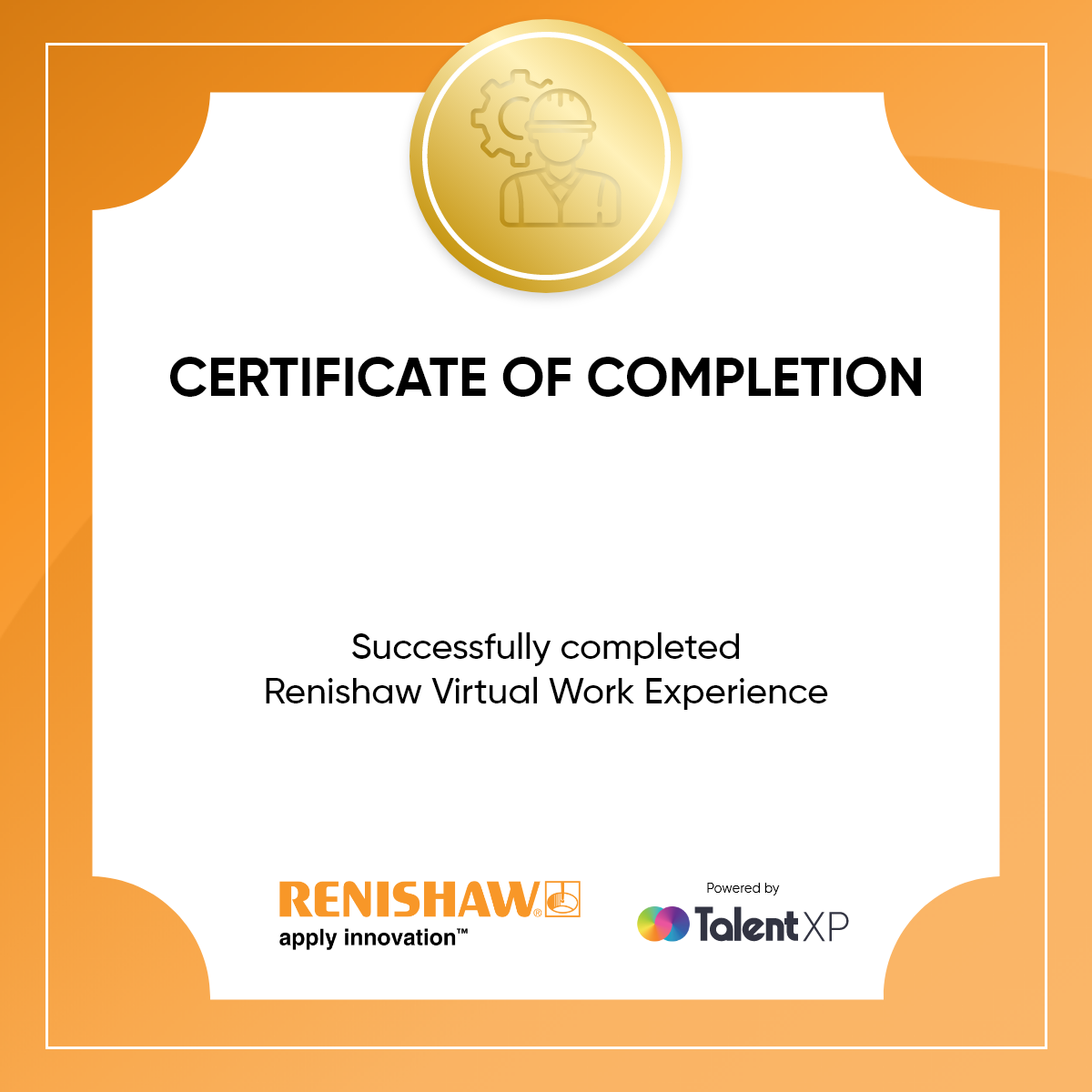 Badge for Certificate of completion - Renishaw Work Experience